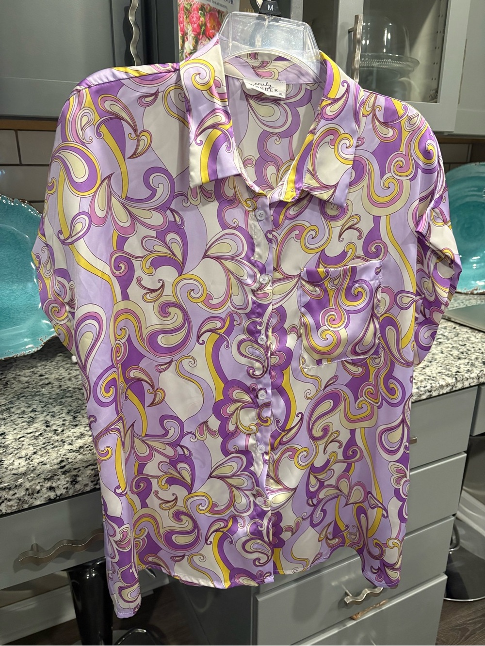 Lavender Swirl Button-Up Blouse